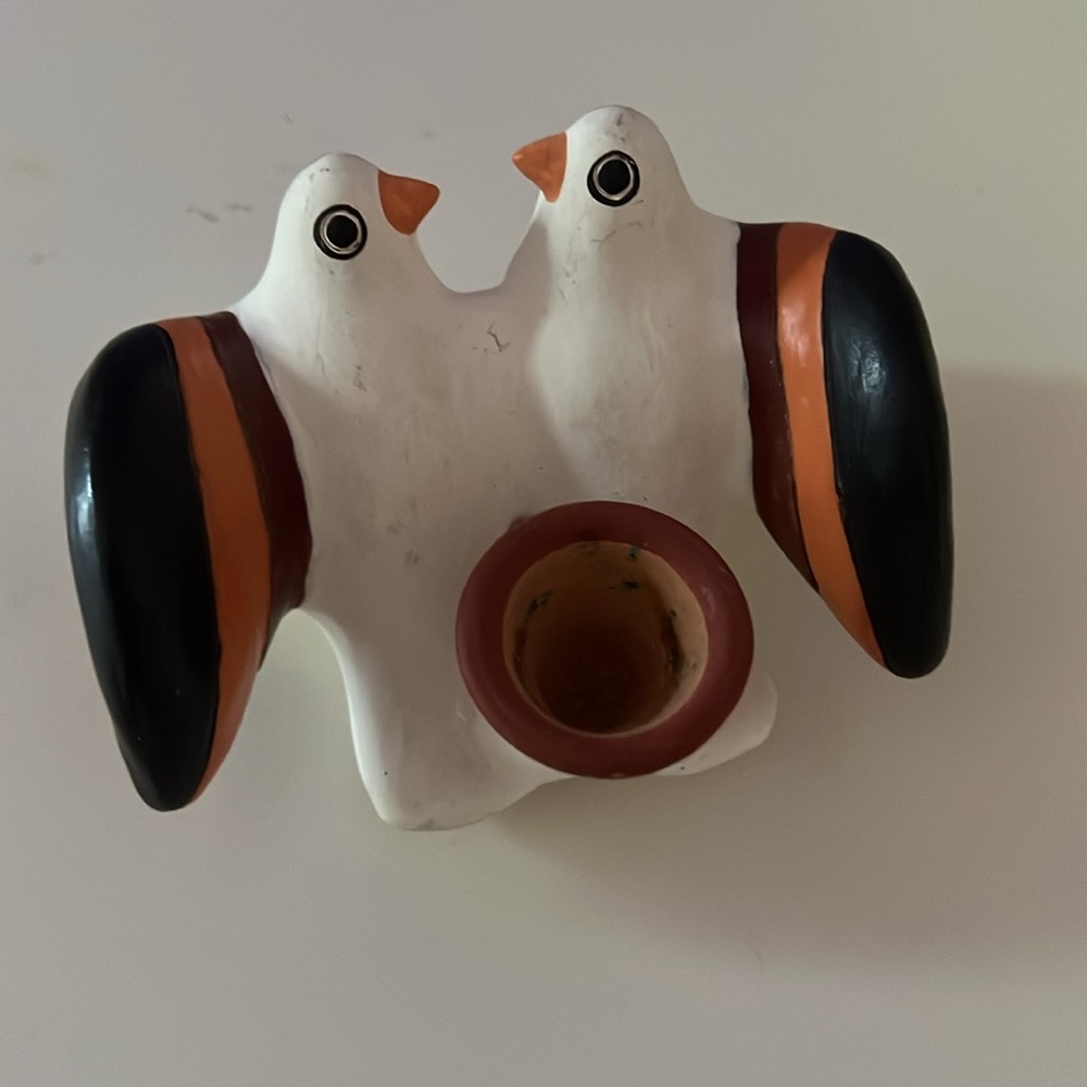 Vintage Handcrafted Painted Terracotta  Bird Candle Holder - Peruvian Style